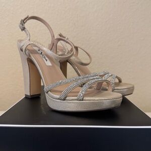 Nina Metallic Champagne Rhinestone Platform Heels